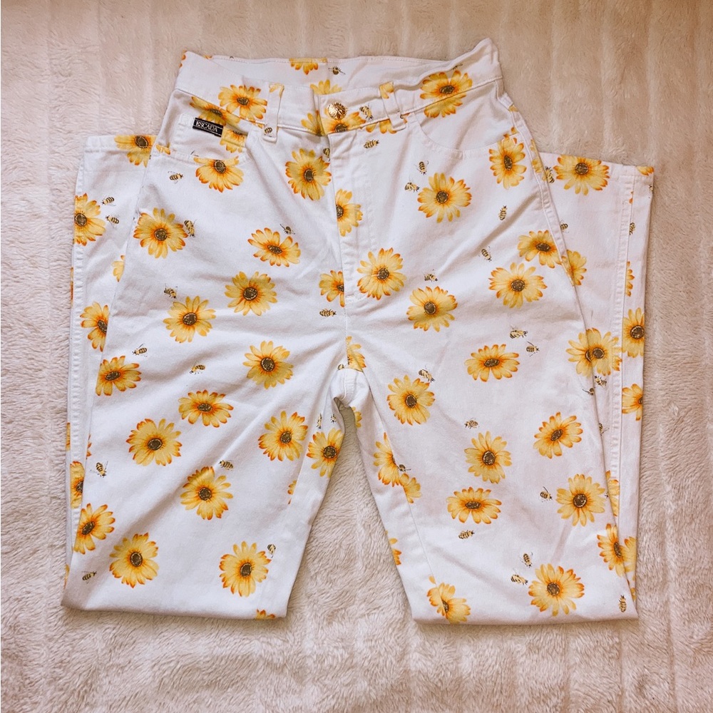 Vintage Italian Sunflower & Bees Patterned Skinny Jeans - Size EU 36 / US 2